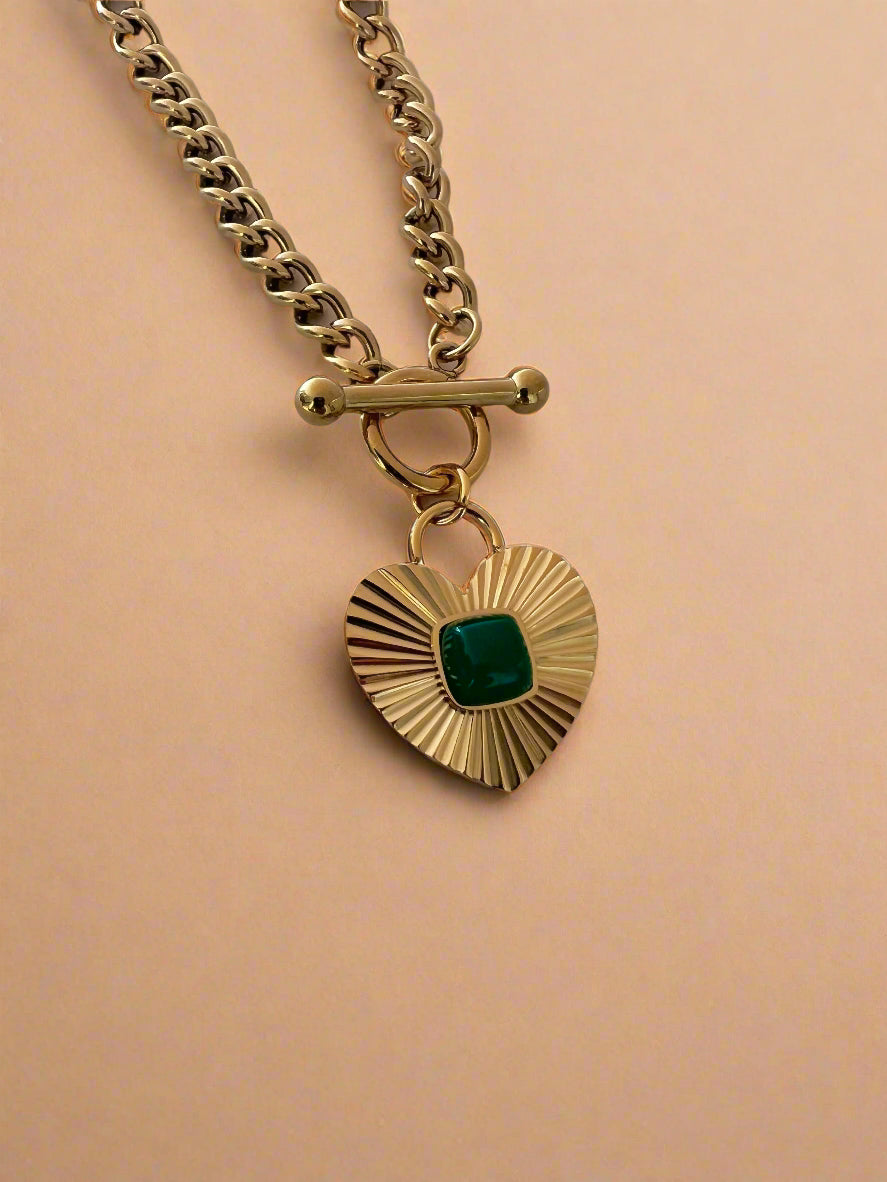 Green Agate Heart Necklace-2