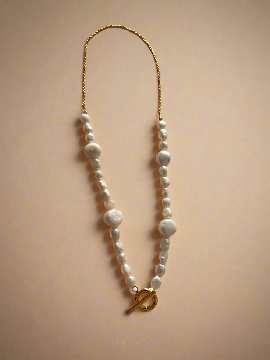Baroque & Freshwater Pearl T Bar Necklace-3