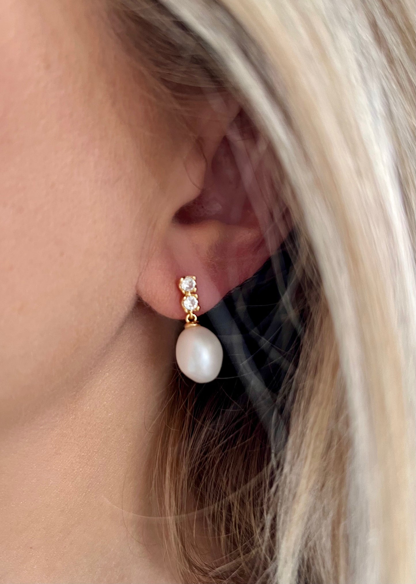 Zircon Pearl Drop Earrings-2
