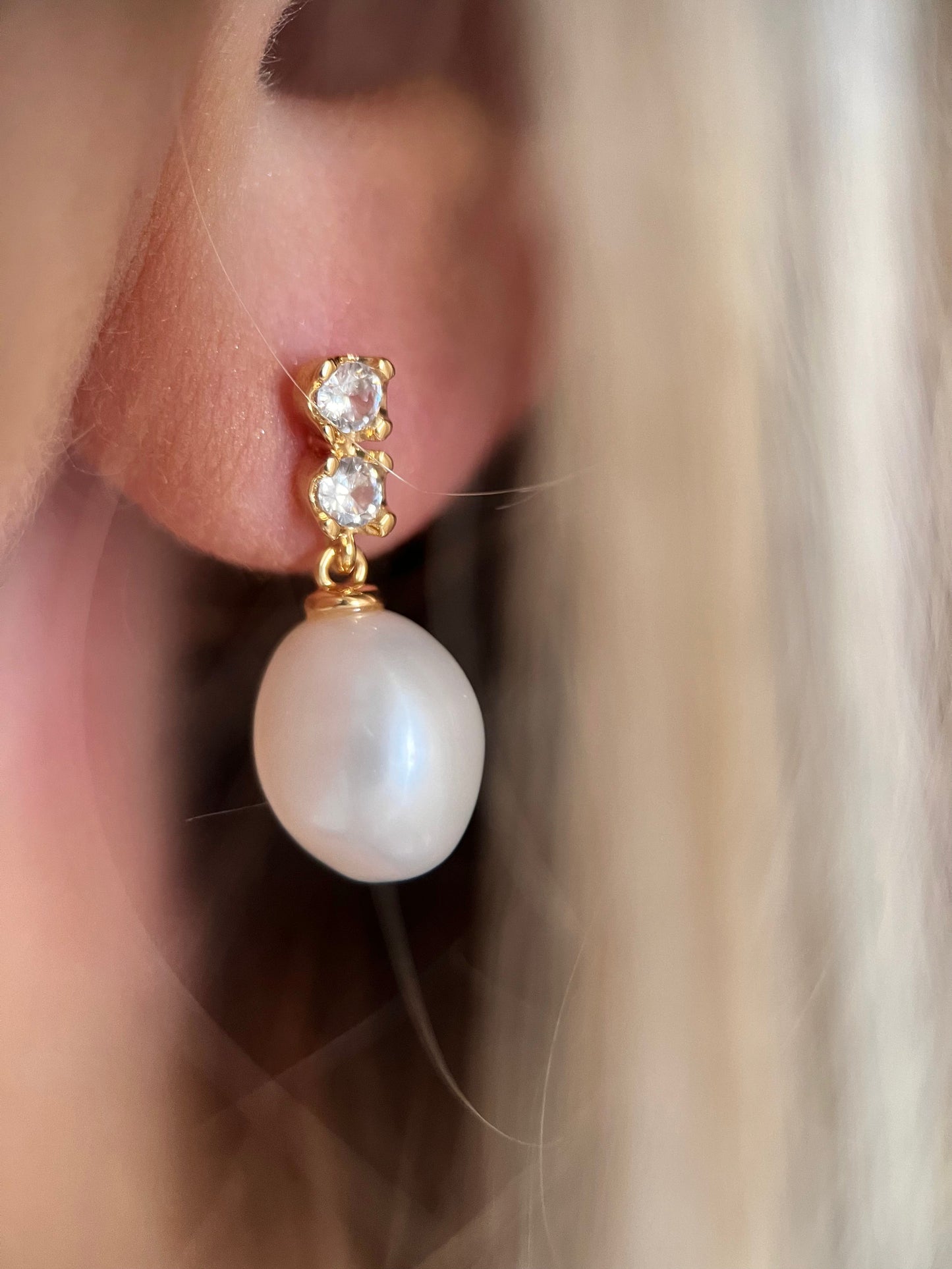Zircon Pearl Drop Earrings-1