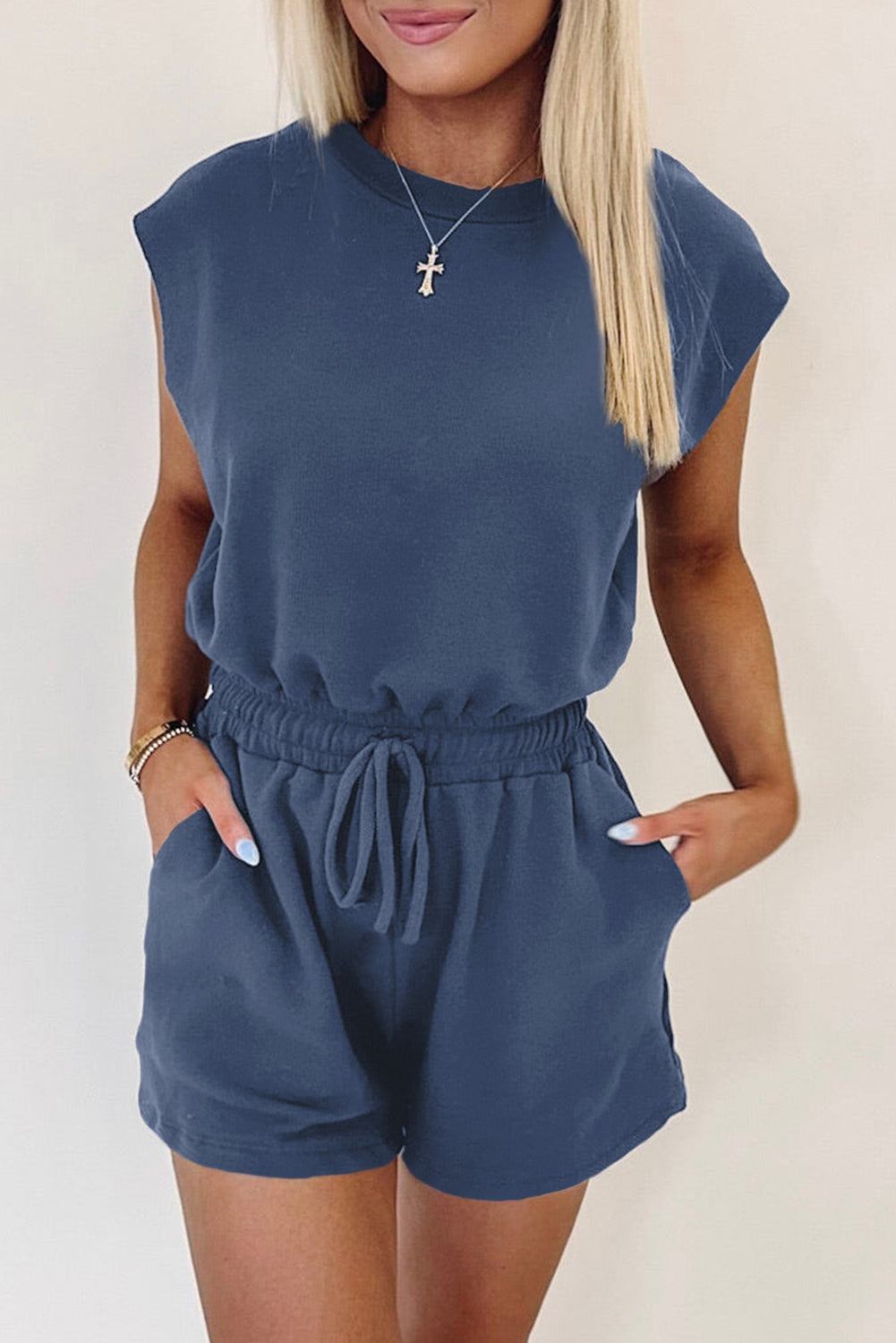 Ashleigh Blue Backless Drawstring Waist Romper