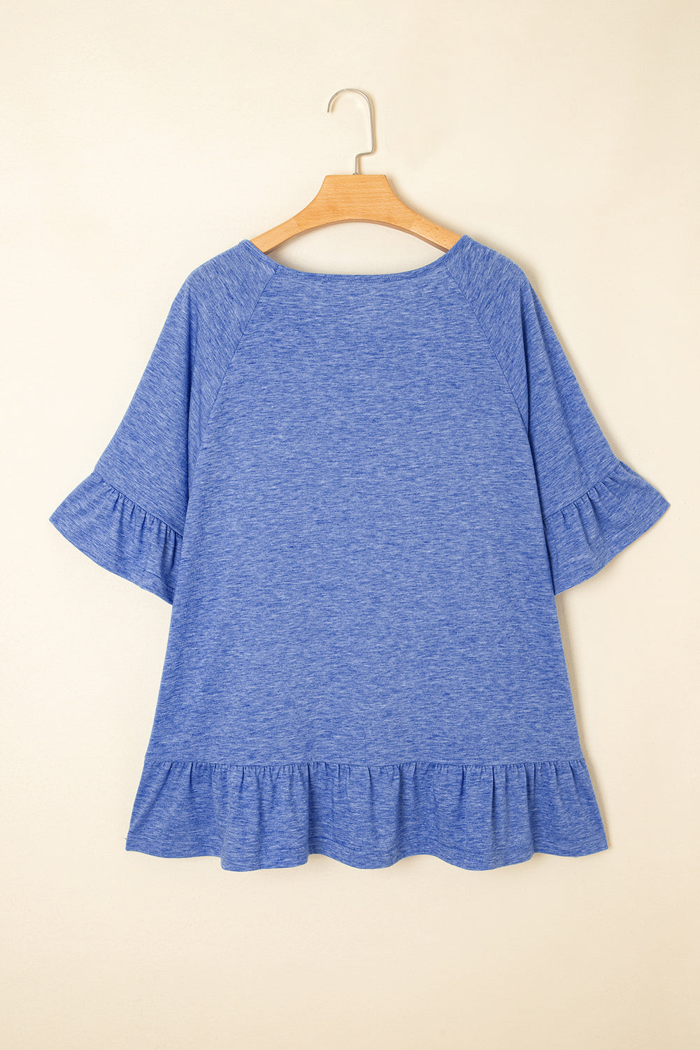 Dusk Blue Ruffle Hem Plus Size Flowy Blouse