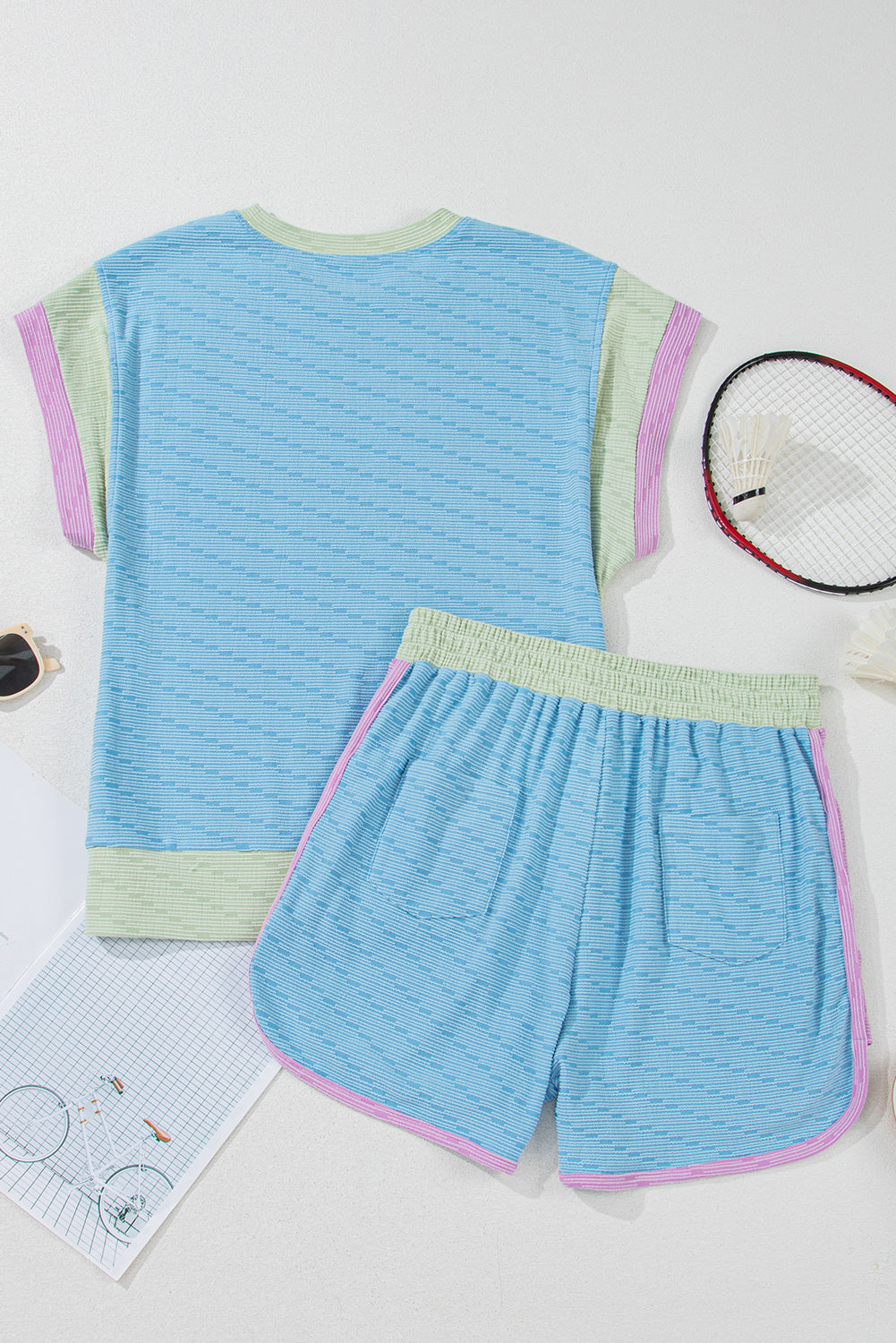 Beau Blue Colorblock Cap Sleeve Top and Shorts Set