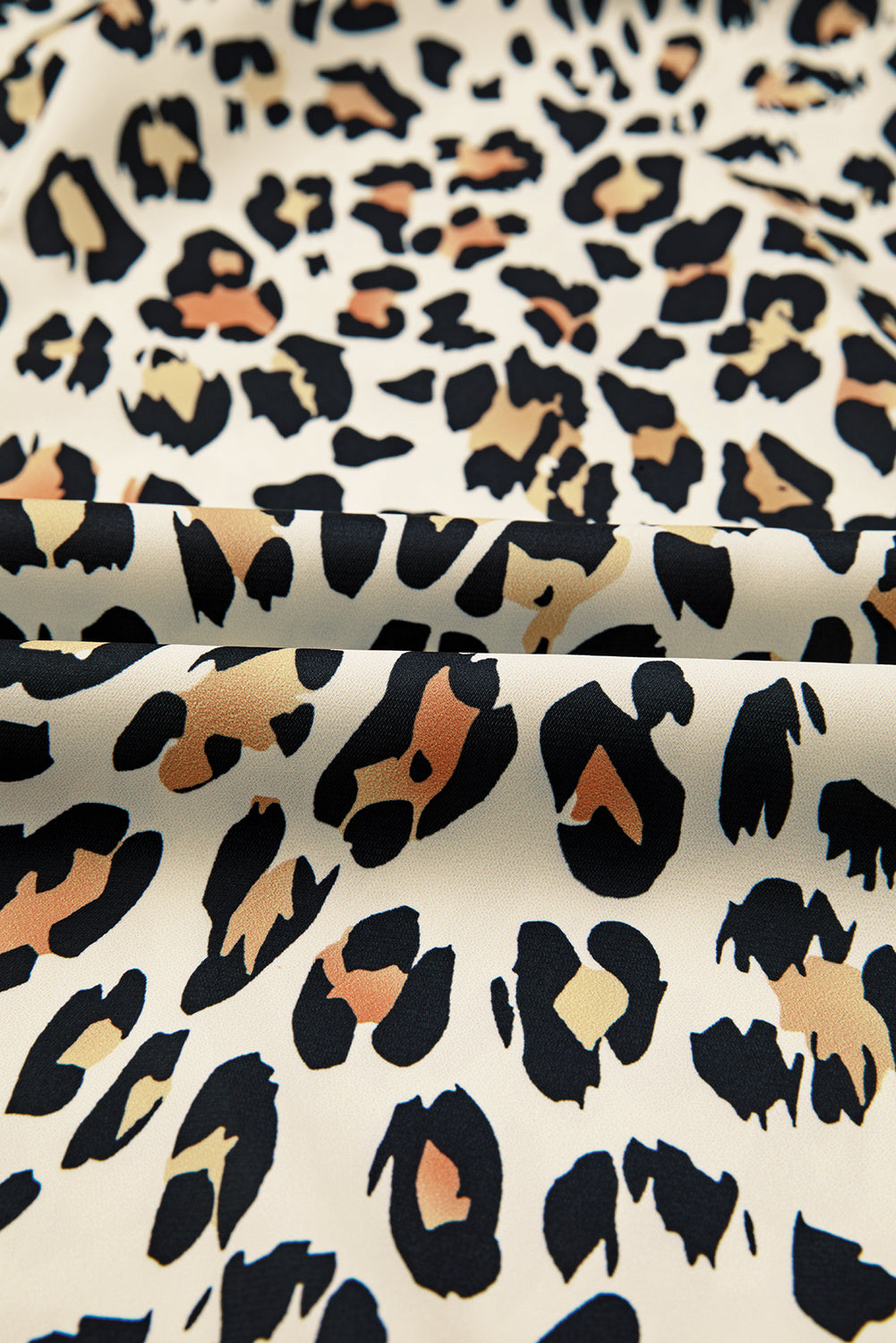Khaki Pop of Color Neckline Loose Fit Leopard Print Blouse