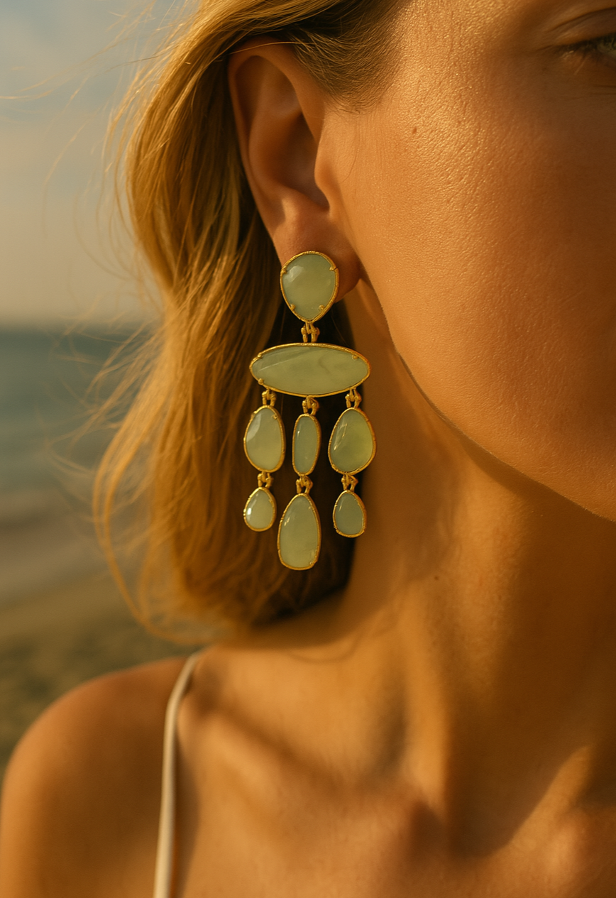 Fluorite Gemstone Cascade Earrings-1
