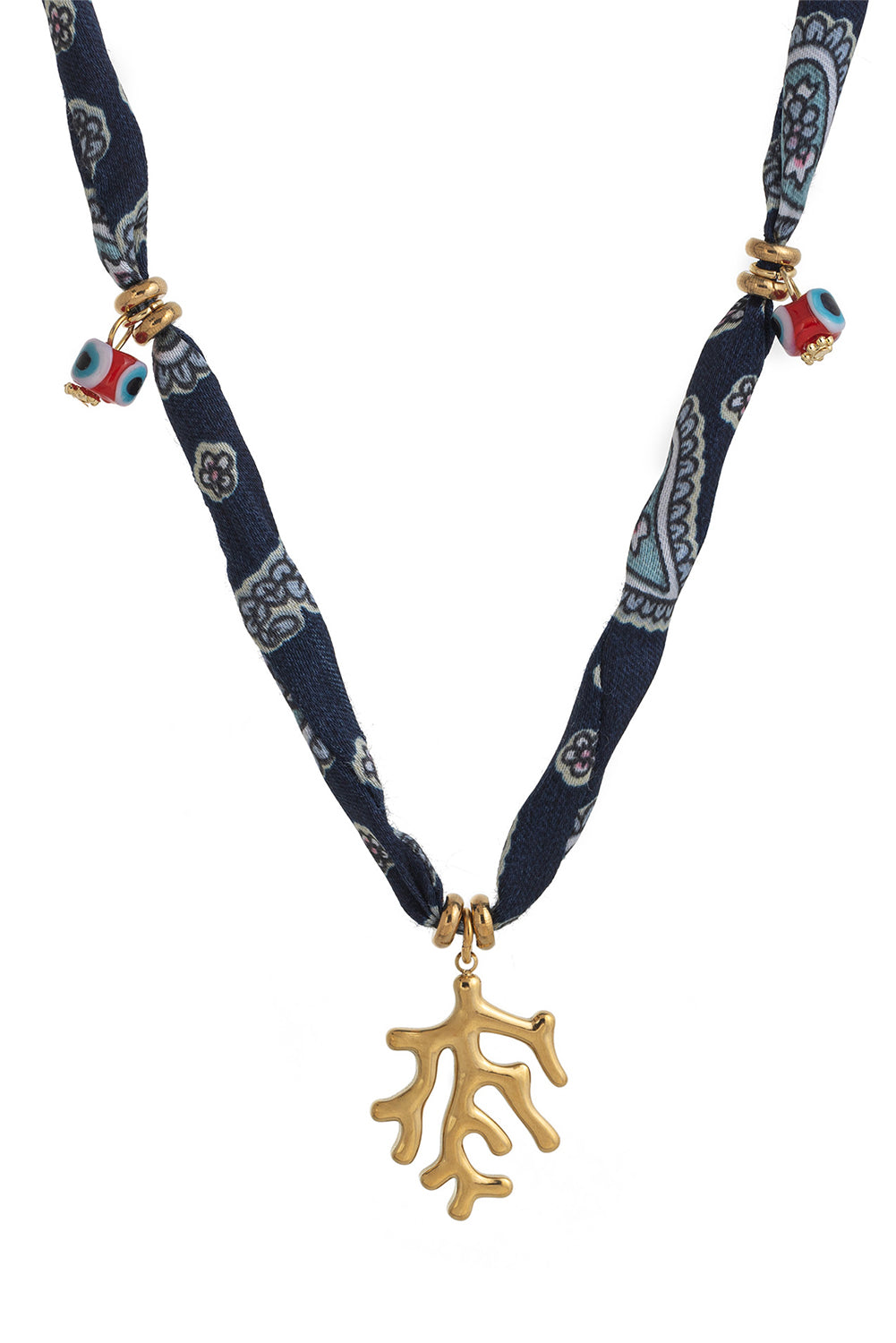Bluing Boho Print Coral Pendent Scarf Necklace