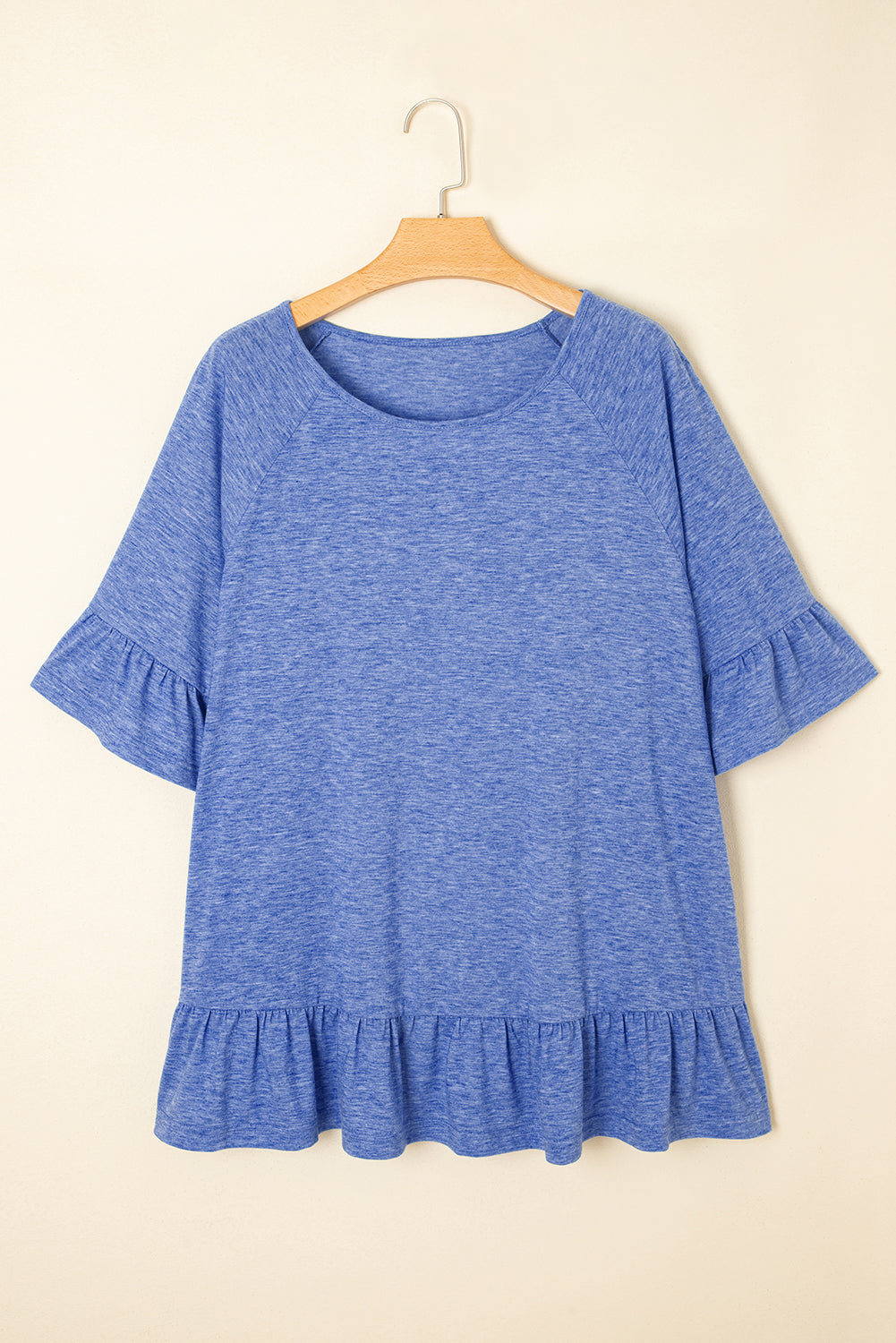 Dusk Blue Ruffle Hem Plus Size Flowy Blouse