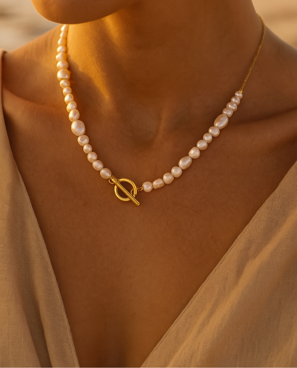 Baroque & Freshwater Pearl T Bar Necklace-0