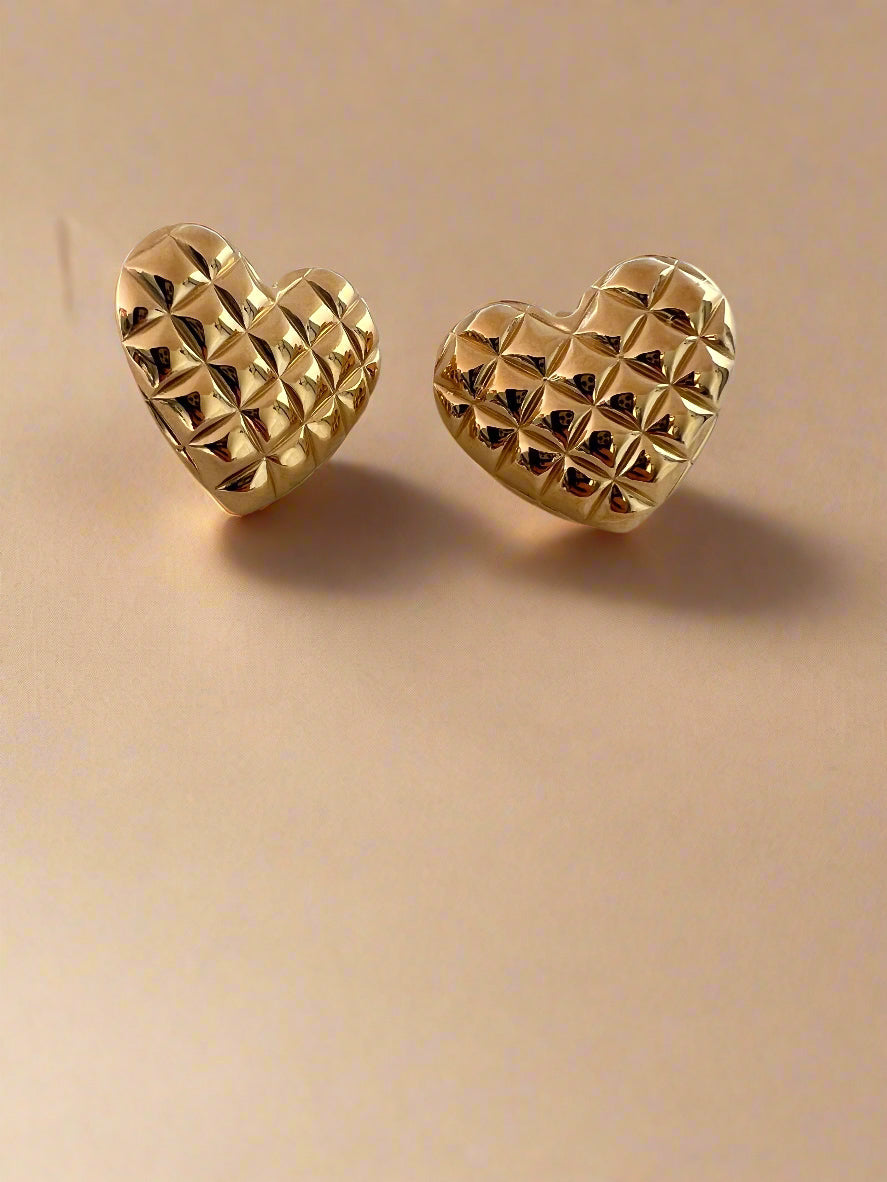 Large Quilted Heart Studs-1