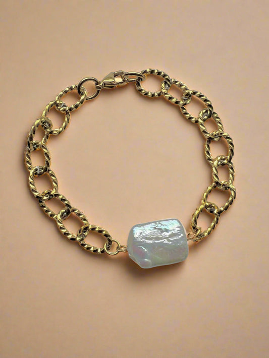 Textured Link Pearl Bracelet-0