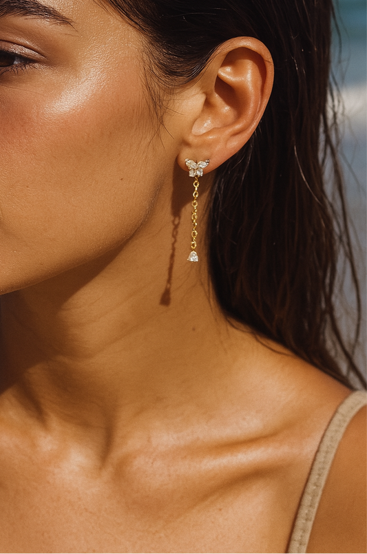 Butterfly CZ Drop Earrings-0