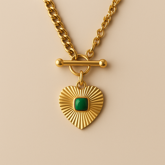 Green Agate Heart Necklace-0