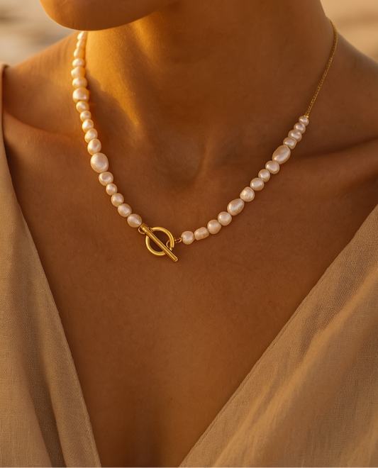 Baroque & Freshwater Pearl T Bar Necklace-0