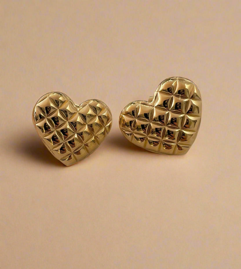Large Quilted Heart Studs-0